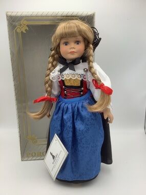 Vintage Schneider Handmade Porcelain Swiss Doll in Traditional Outfit